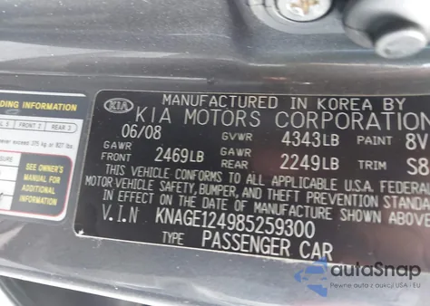 2008 Kia Optima Lx V6 z USA, uszkodzony, nr VIN KNAGE124985259300